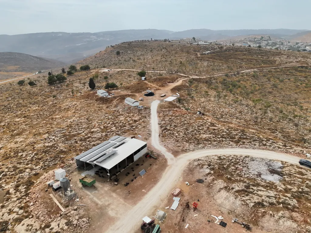 Aerial view of a farm among the hills of Judea and Samaria